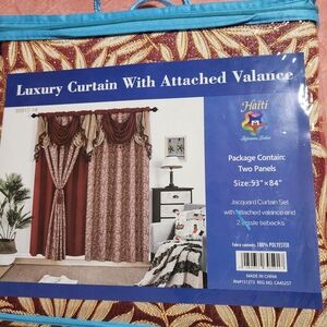 Home Accents Luxury Curtain with Attached Valance - Red and Cream